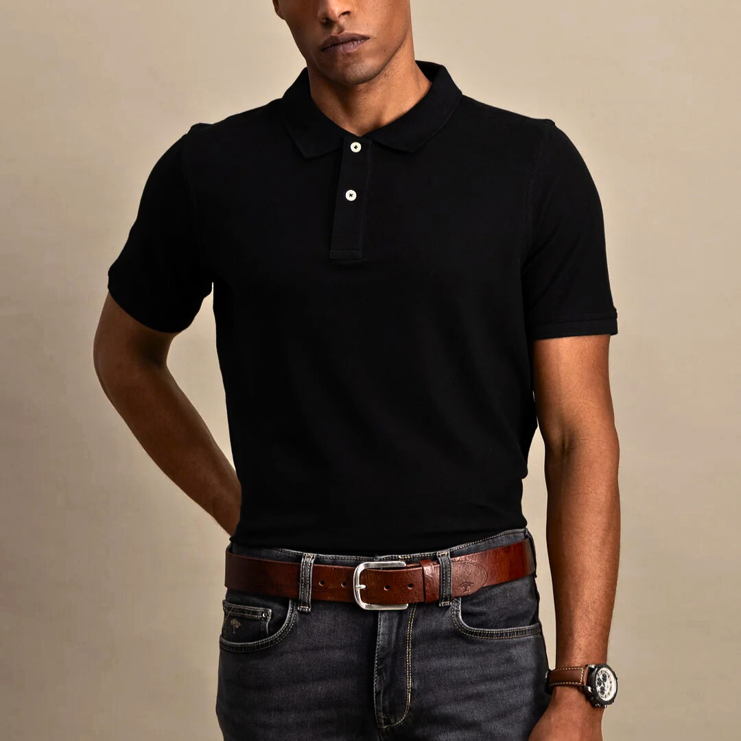 Men's Short Sleeve Knit Polo with Collar and Button Placket