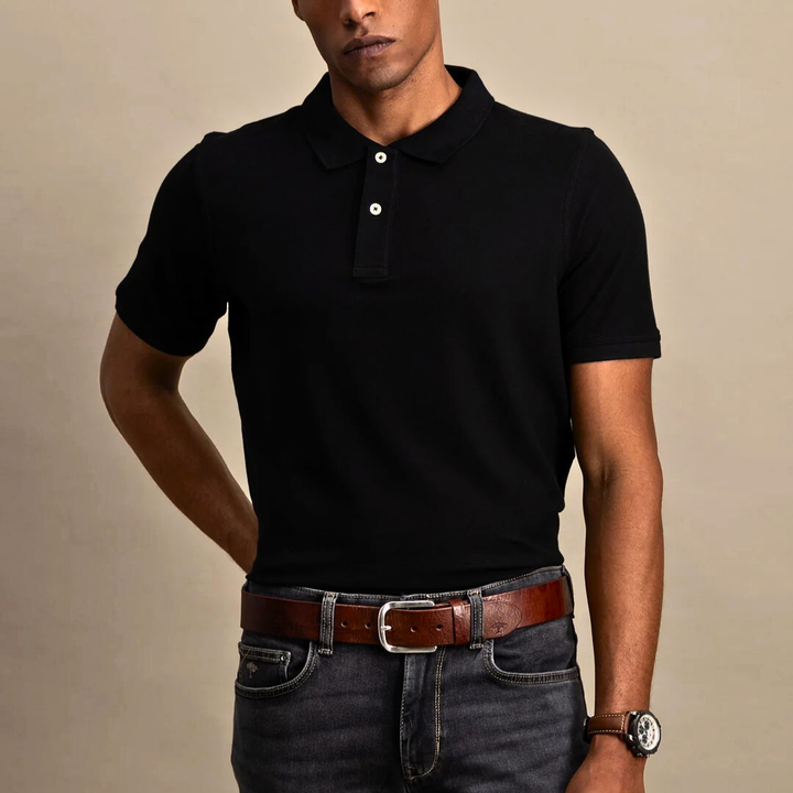 Men's Short Sleeve Knit Polo with Collar and Button Placket