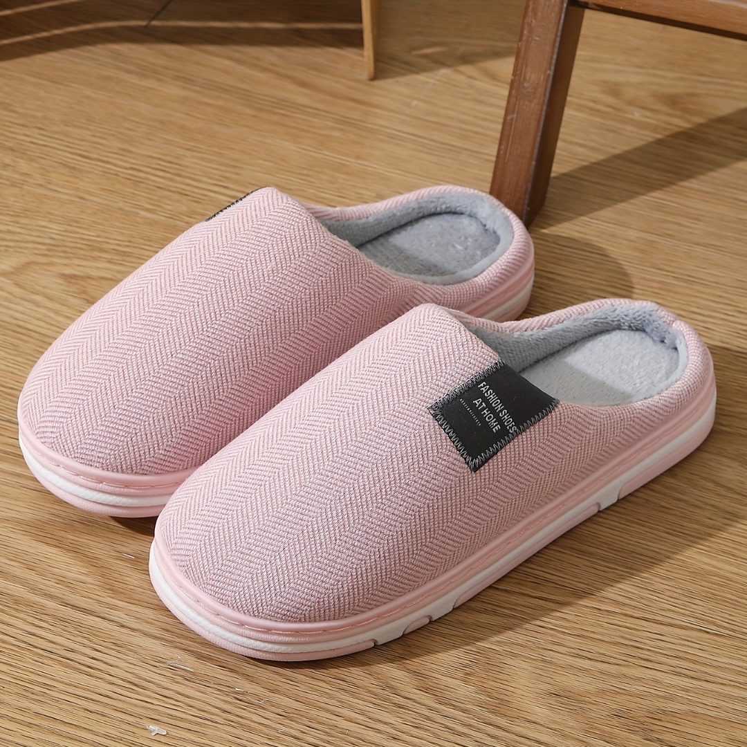 Men's Slip-On Slippers with Herringbone Pattern Upper and Rubber Outsole