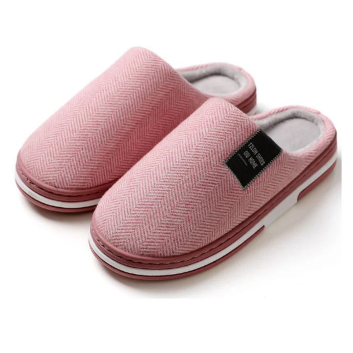 Men's Slip-On Slippers with Herringbone Pattern Upper and Rubber Outsole