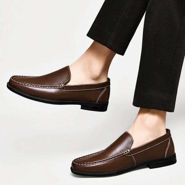 Men's Slip On Flats with Contrast Stitching and Low Block Heel