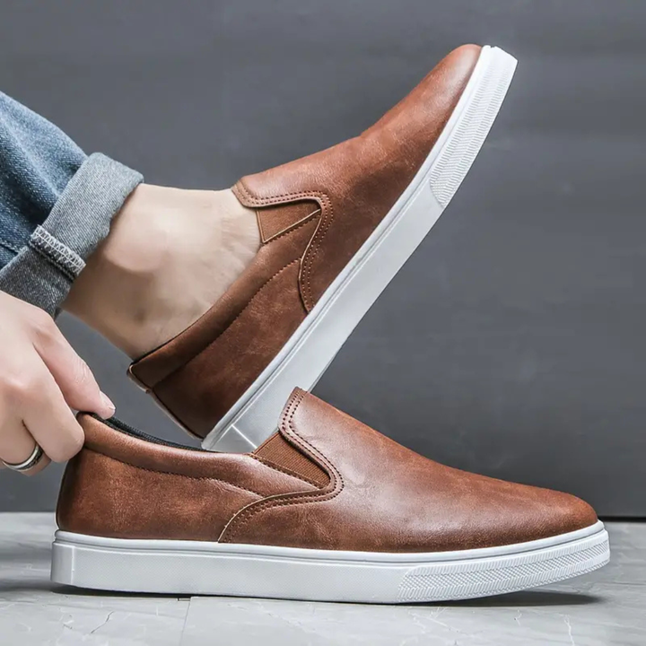 Men's Slip On Shoes with Elastic Side Gussets and Contrast Stitching
