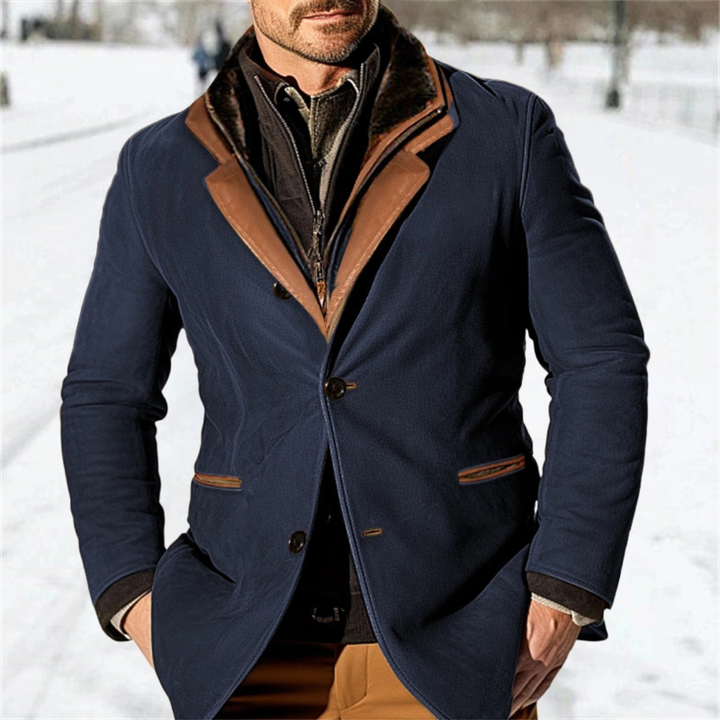 Men's Suede Jacket with Contrast Trim and Button Front Closure