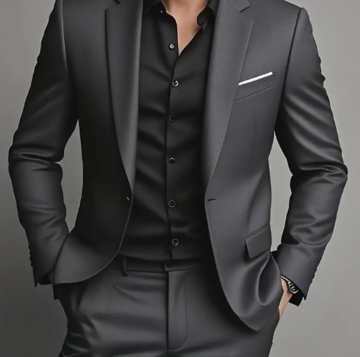 Men's Three Piece Suit with Notch Lapel Blazer and Vest