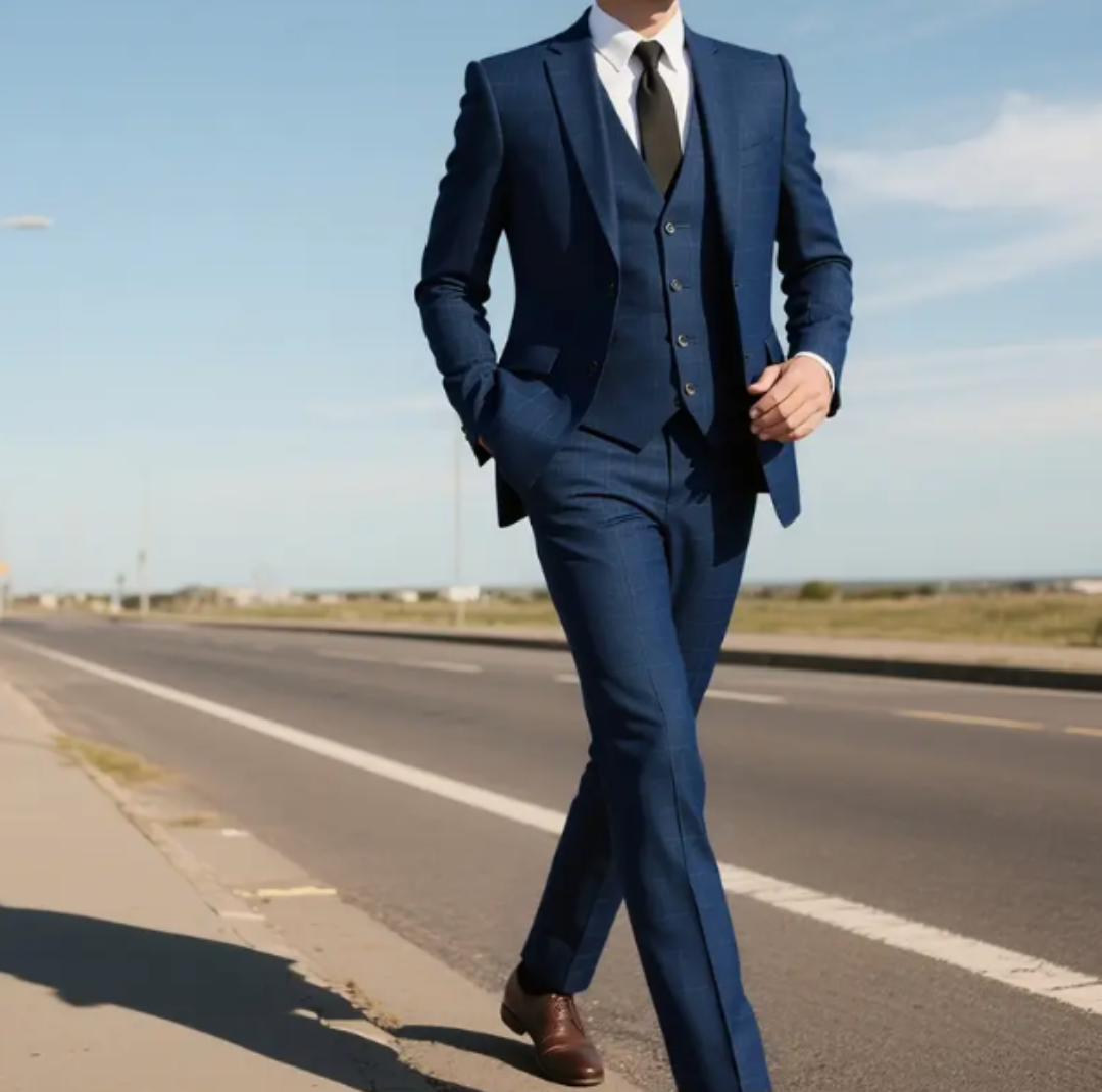 Men's Three Piece Suit with Notch Lapel Blazer and Vest