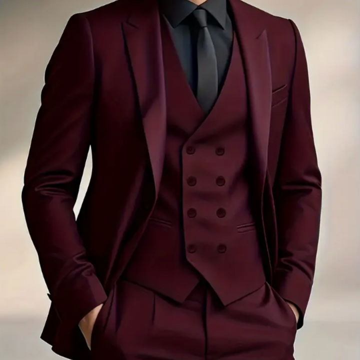 Men's Three Piece Suit with Notch Lapel Blazer and Vest