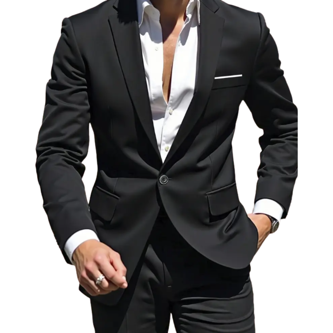 Men's Three Piece Suit with Notch Lapel Blazer and Vest