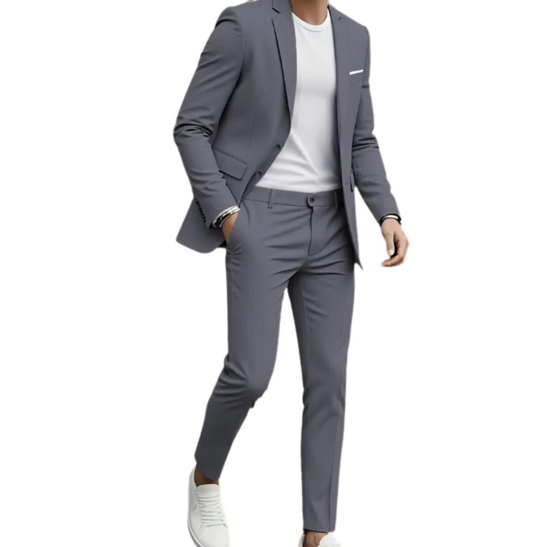 Men's Three Piece Suit with Notch Lapel Blazer and Vest