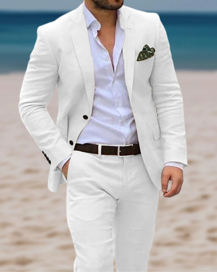 Men’s Two-Piece Suit with Blazer and Flat-Front Trousers