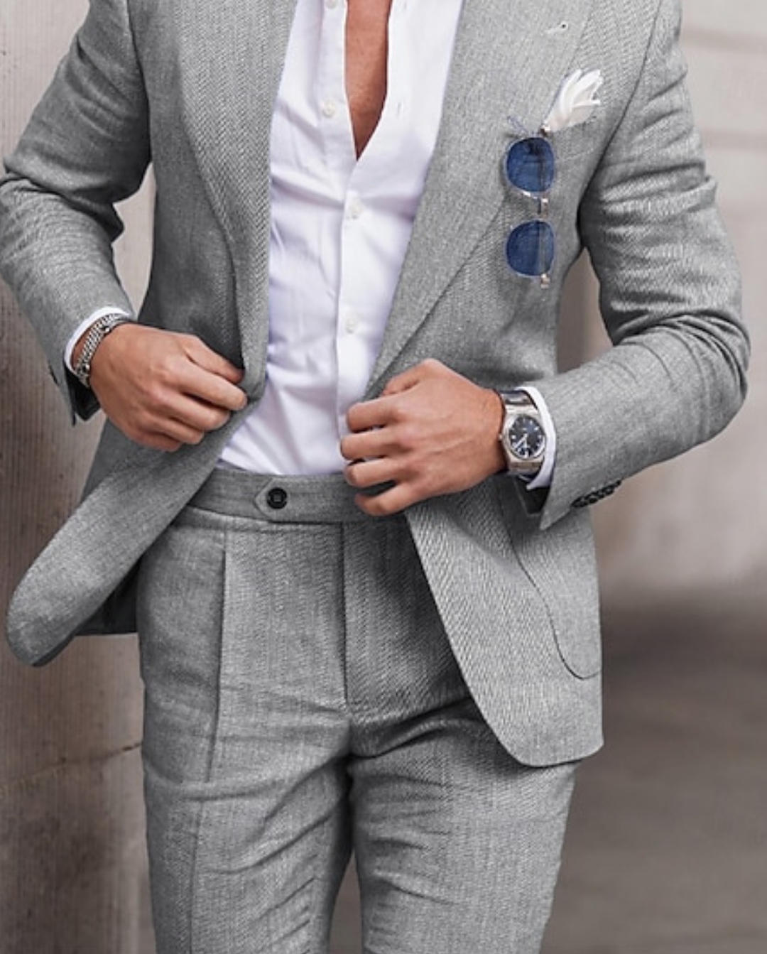 Men’s Two-Piece Suit with Blazer and Flat-Front Trousers