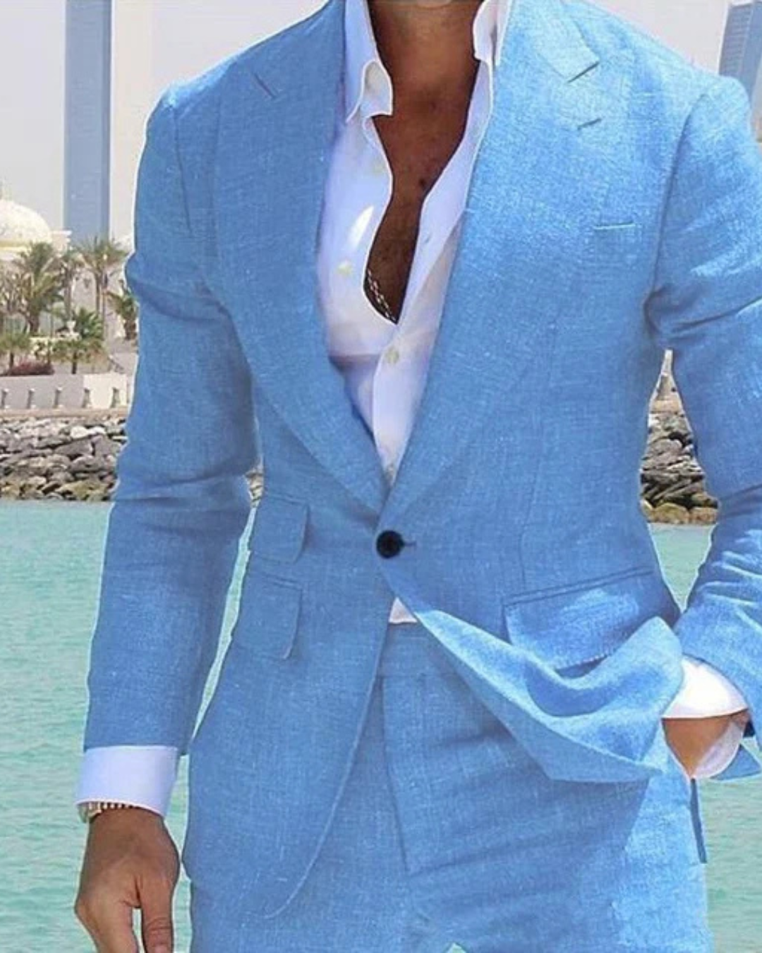 Men’s Two-Piece Suit with Blazer and Flat-Front Trousers