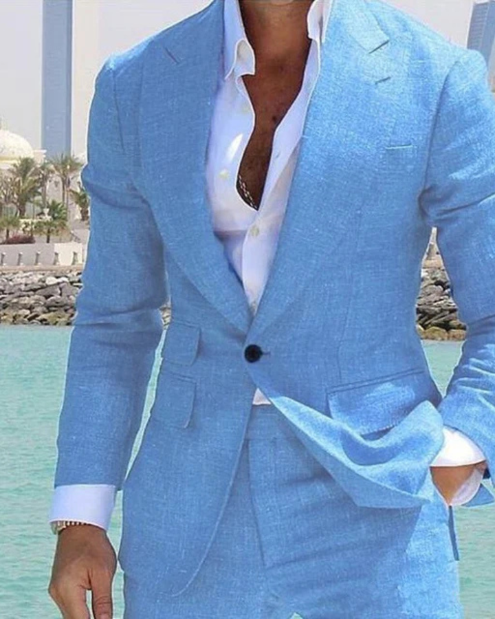 Men’s Two-Piece Suit with Blazer and Flat-Front Trousers