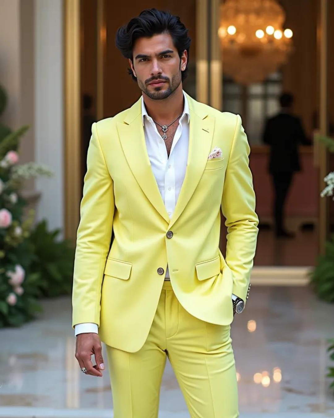 Men’s Two-Piece Suit with Blazer and Flat-Front Trousers