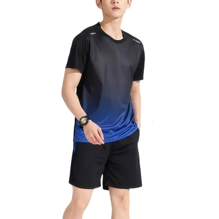 Men's Two Piece Athletic Set with Gradient T Shirt and Shorts