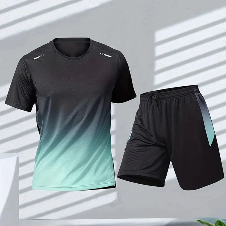 Men's Two Piece Athletic Set with Gradient T Shirt and Shorts