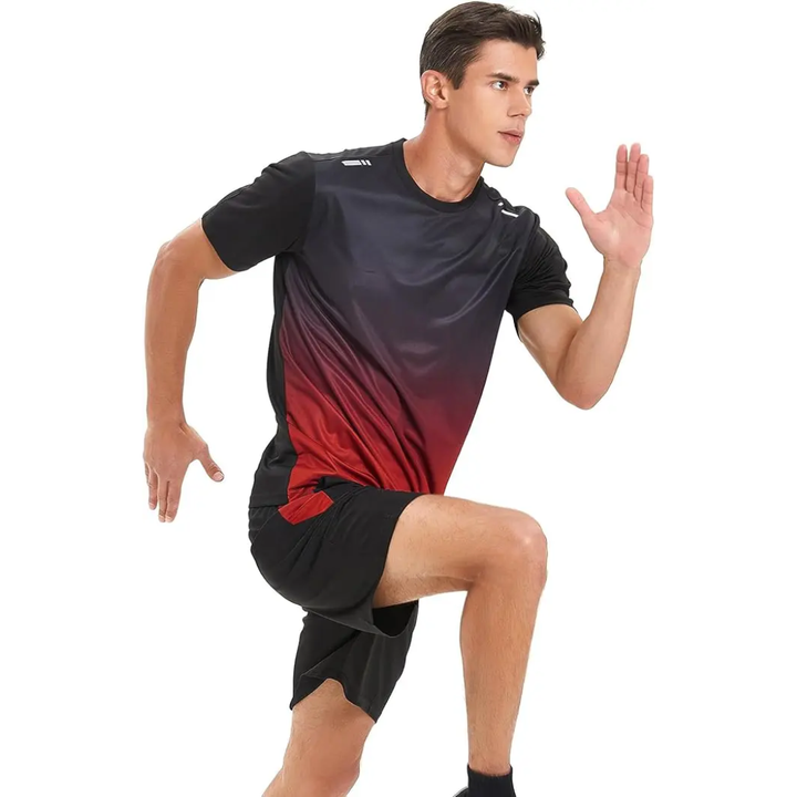 Men's Two Piece Athletic Set with Gradient T Shirt and Shorts