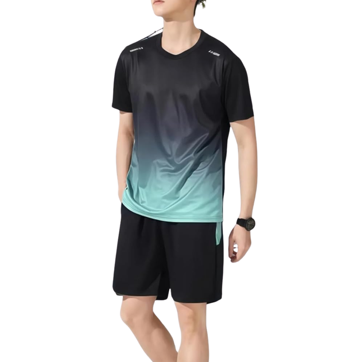 Men's Two Piece Athletic Set with Gradient T Shirt and Shorts