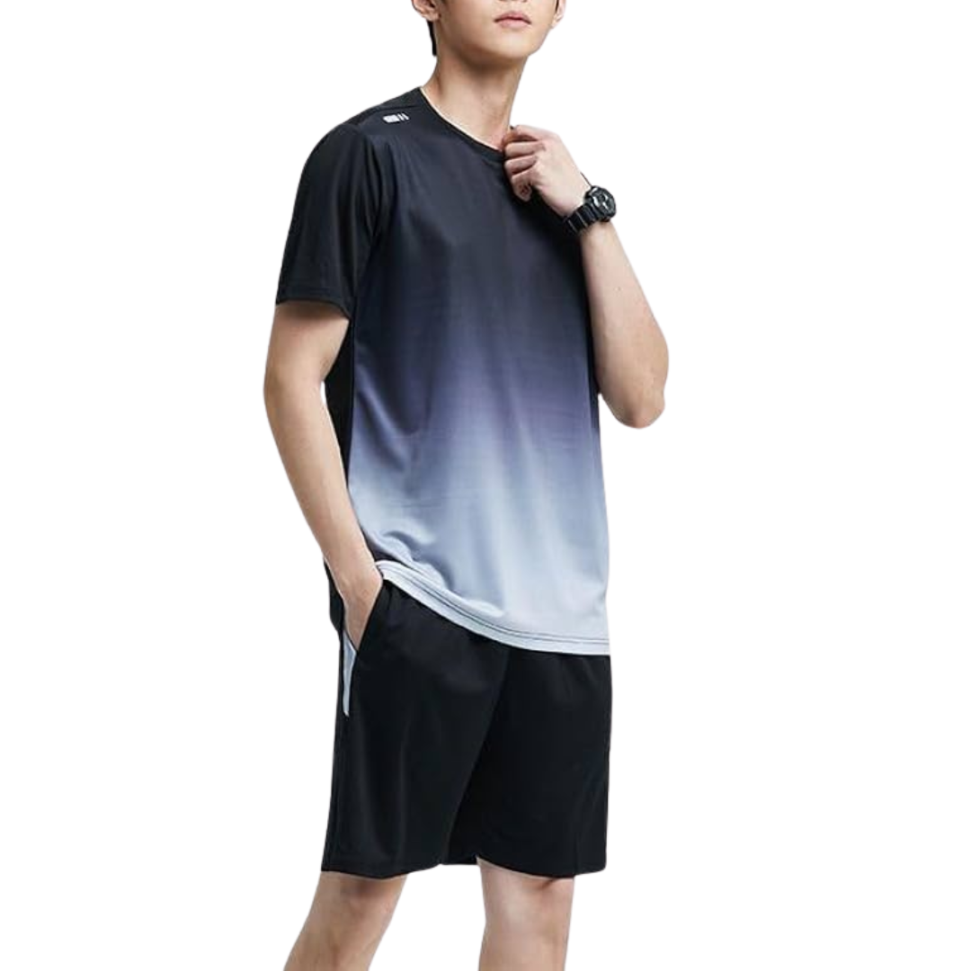 Men's Two Piece Athletic Set with Gradient T Shirt and Shorts