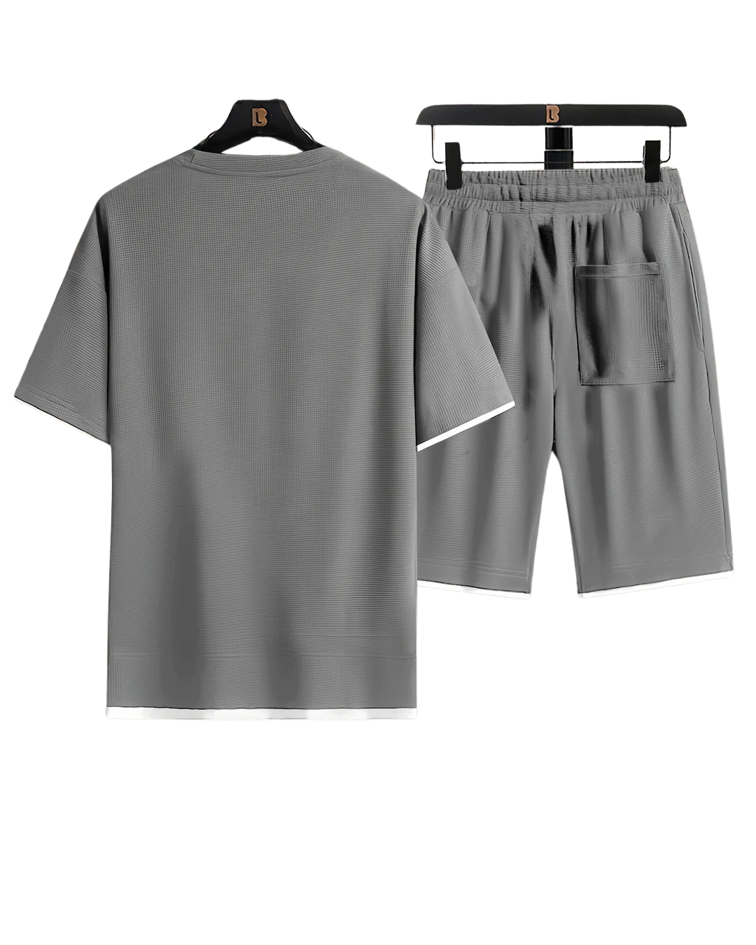 Men's Two Piece Set with Short Sleeve Top and Drawstring Shorts