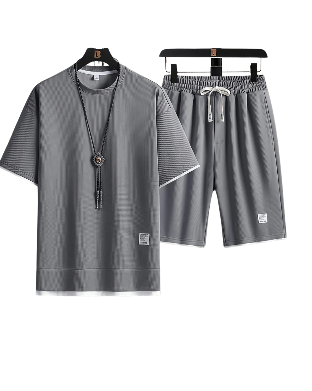 Men's Two Piece Set with Short Sleeve Top and Drawstring Shorts