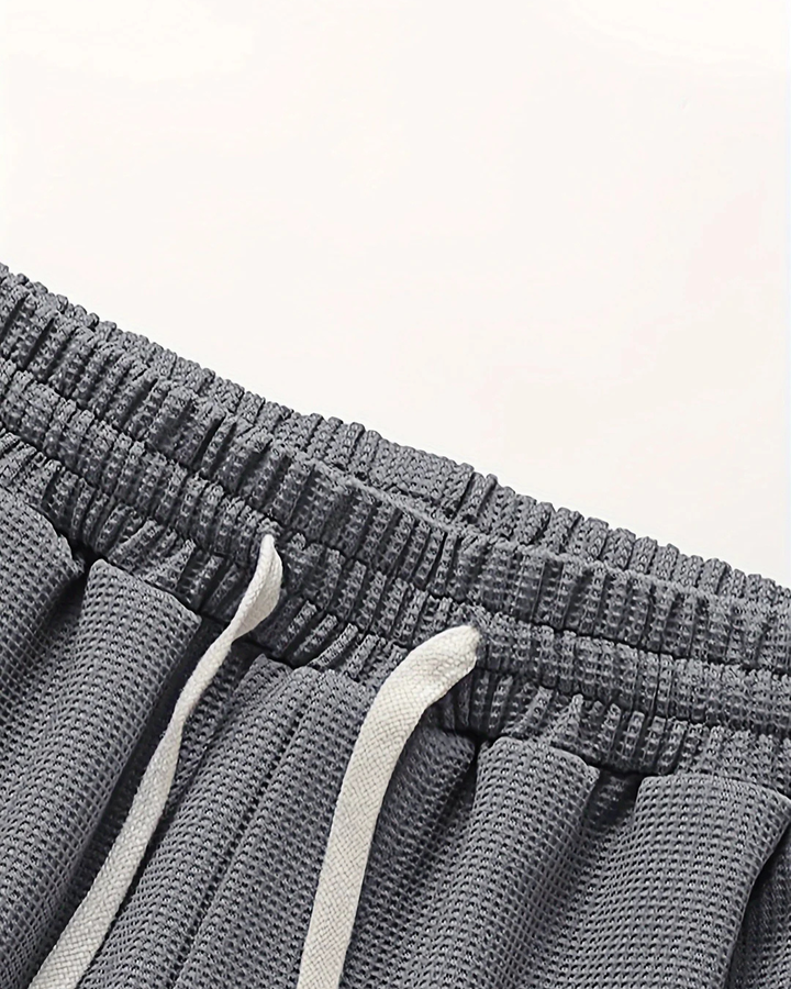 Men's Two Piece Set with Short Sleeve Top and Drawstring Shorts