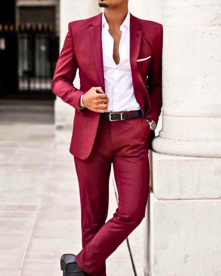 Men's Two Piece Suit with Single Breasted Blazer and Dress Pants