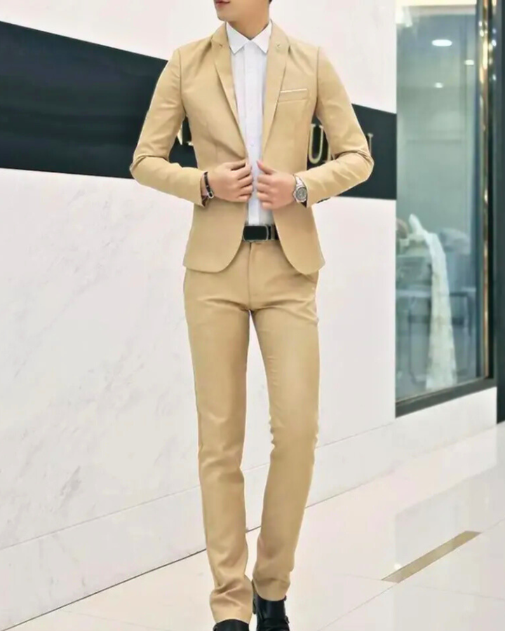 Men's Two Piece Suit with Single Breasted Blazer and Dress Pants