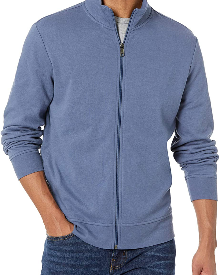 Men's Zip Up Jacket with Stand Collar and Full Zip Front Closure