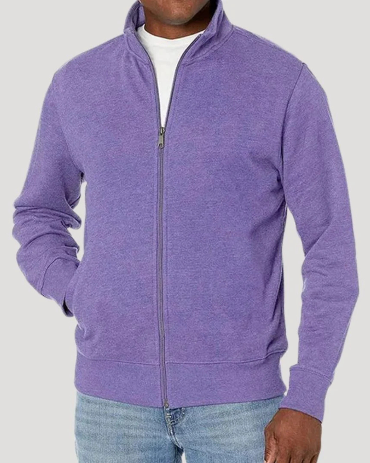 Men's Zip Up Jacket with Stand Collar and Full Zip Front Closure