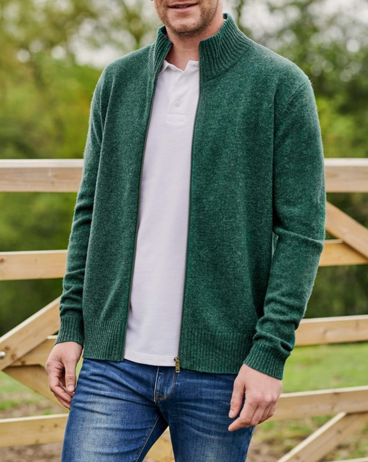 Men's Zip Up Jacket with Stand Collar and Full Zip Front Closure