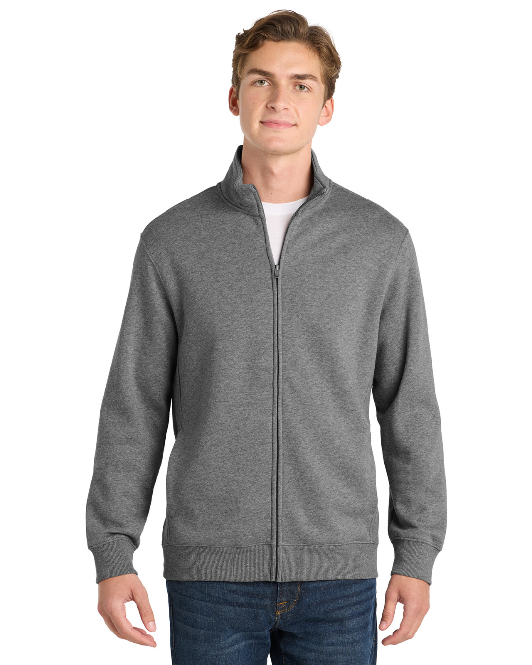 Men's Zip Up Jacket with Stand Collar and Full Zip Front Closure