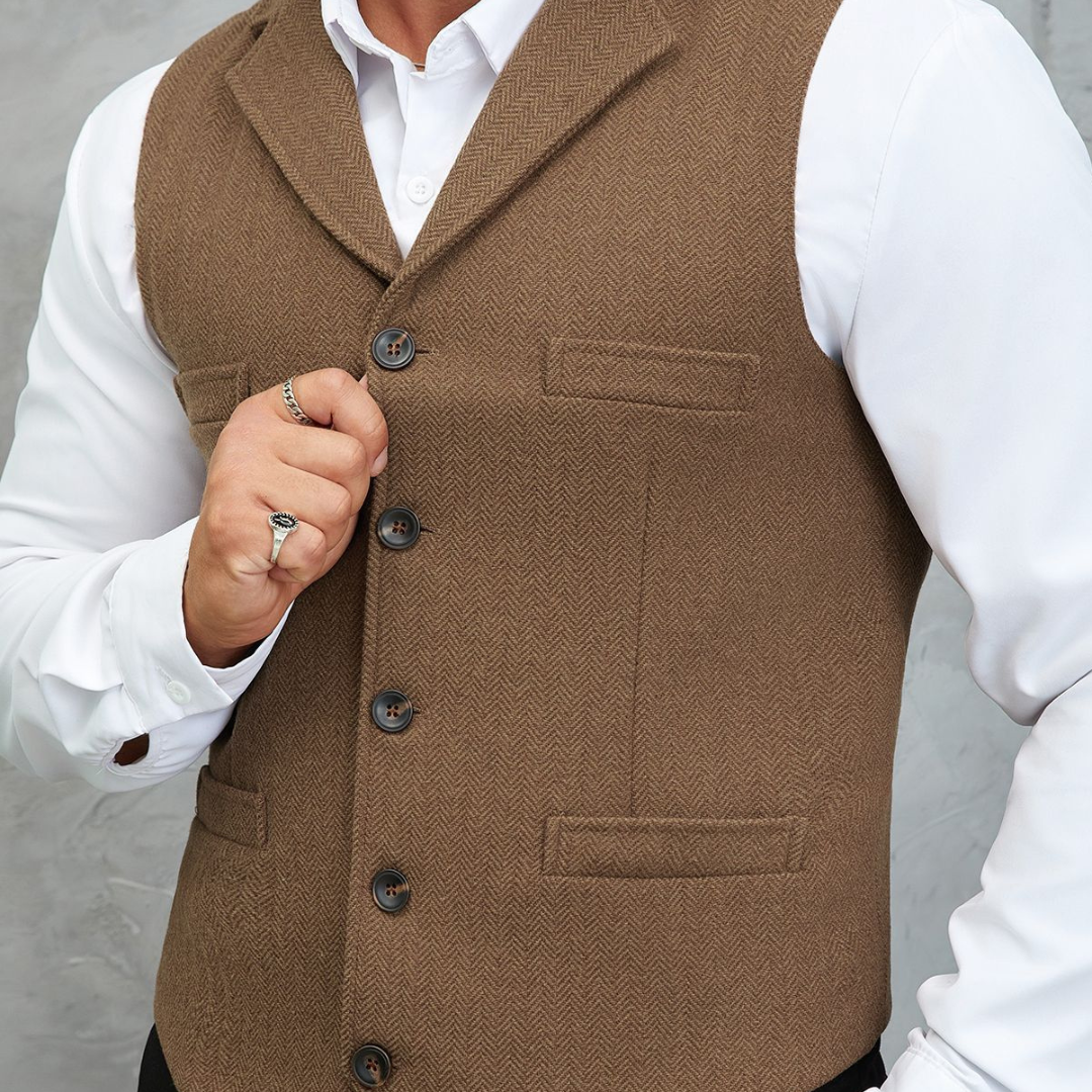 Men's Button Front Vest with V-Neckline and Front Pockets