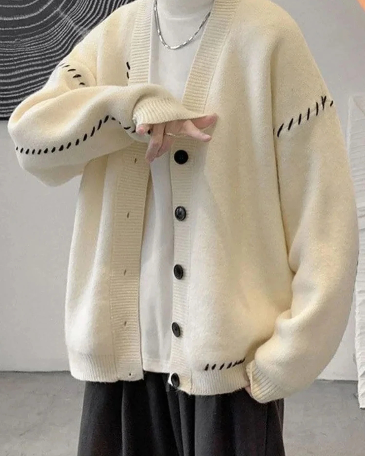Men's Cardigan with V Neck Oversized Style