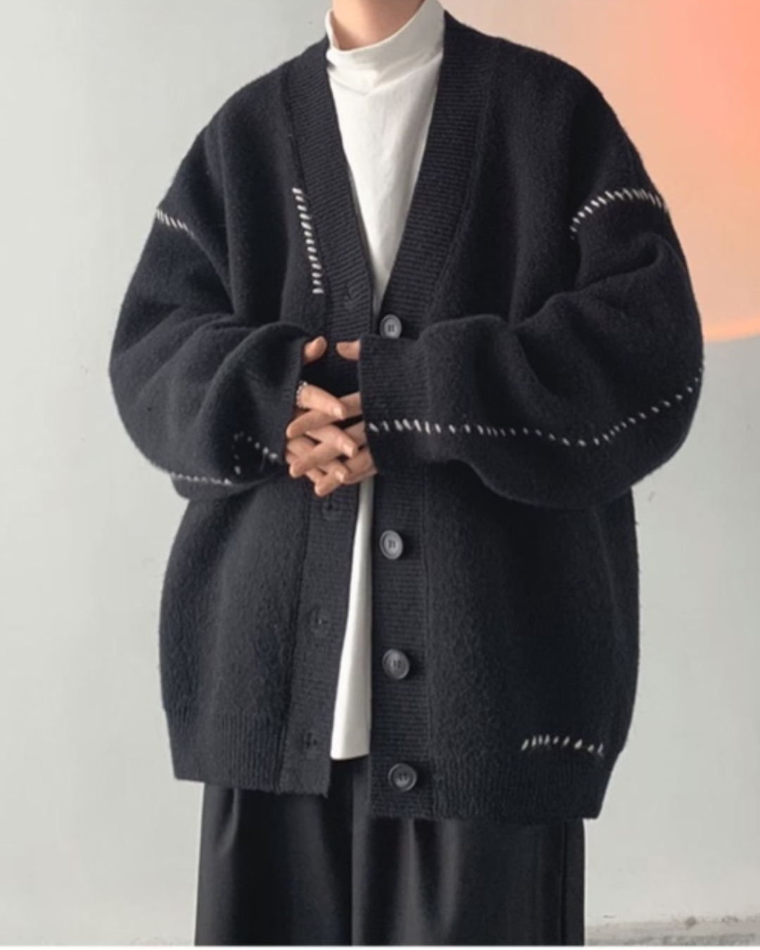 Men's Cardigan with V Neck Oversized Style