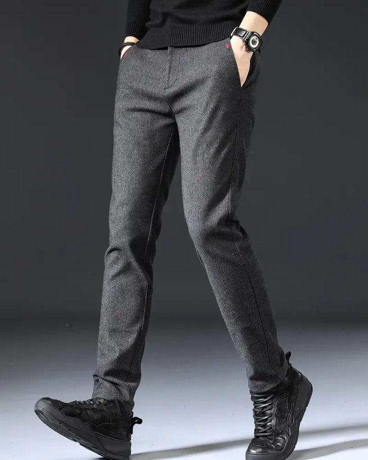 Men's Flat Front Dress Trousers with Side Pockets and Straight Leg