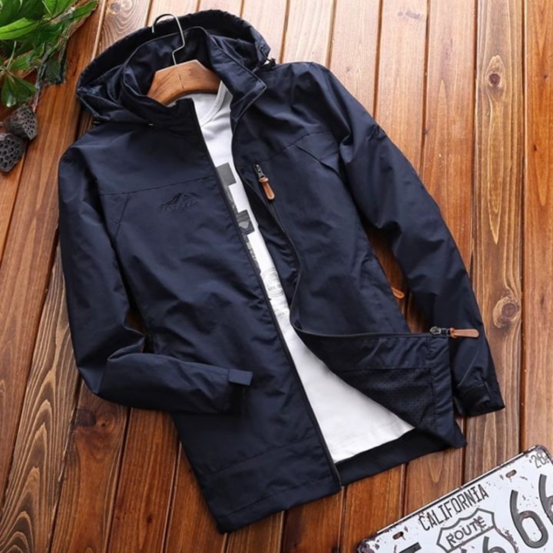 Men's Hooded Jacket with Zip Front Closure and Chest Pocket