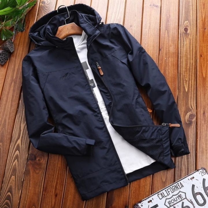 Men's Hooded Jacket with Zip Front Closure and Chest Pocket