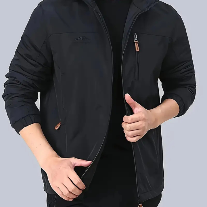 Men's Hooded Jacket with Zip Front Closure and Chest Pocket