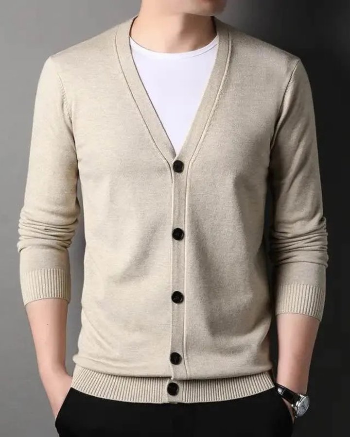 Men's Knitted Cardigan with V Neck and Buttons in Front