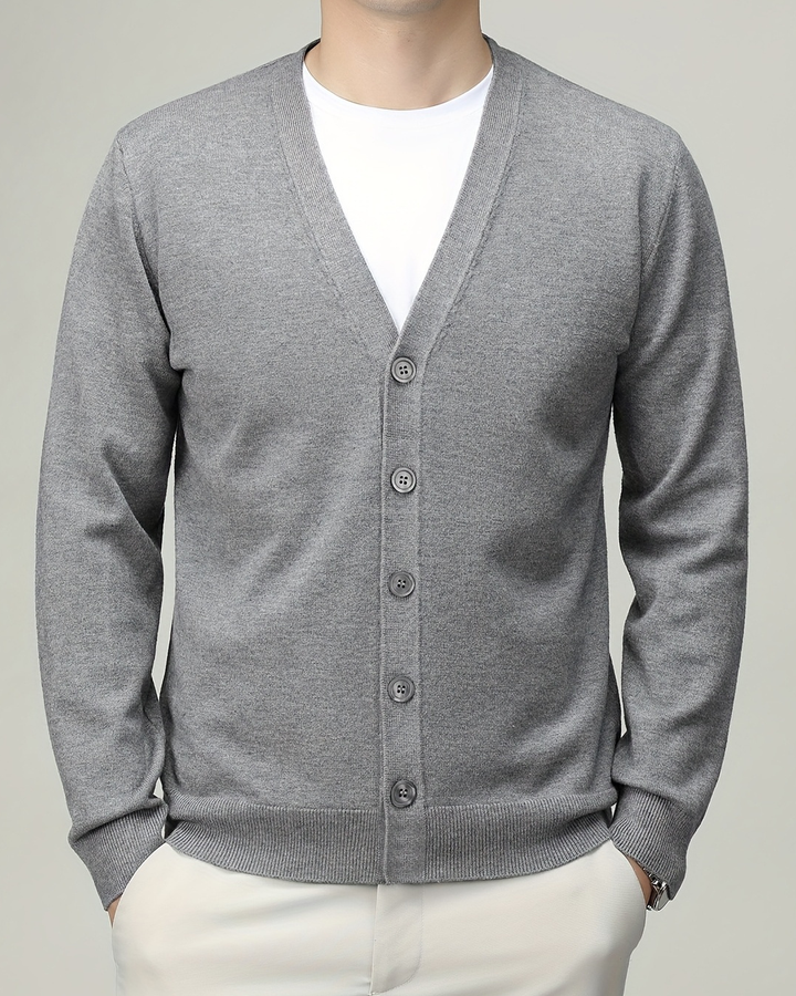 Men's Knitted Cardigan with V Neck and Buttons in Front