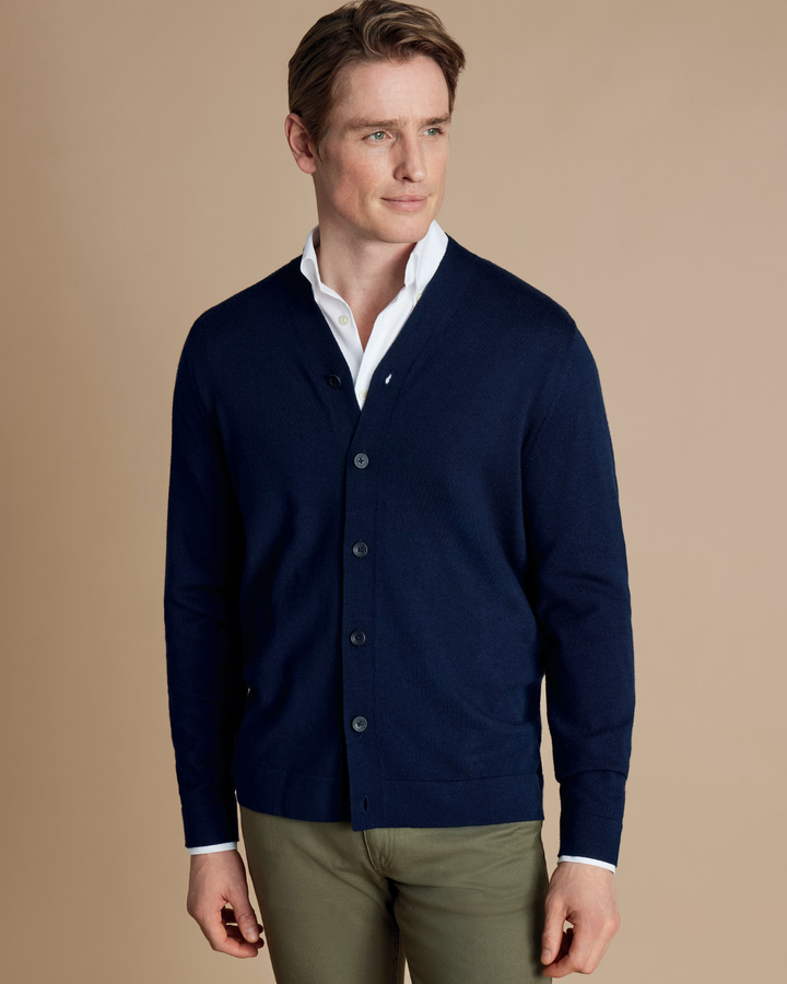 Men's Knitted Cardigan with V Neck and Buttons in Front