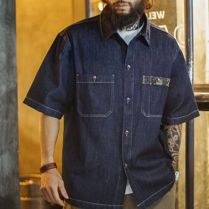 Men's Denim Short-Sleeved Shirt
