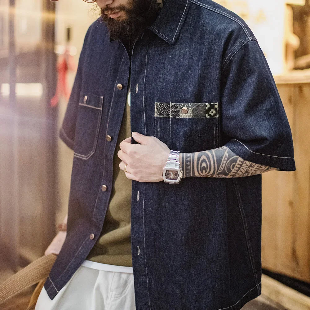 Men's Denim Short-Sleeved Shirt