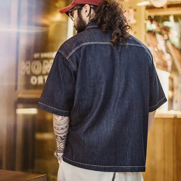 Men's Denim Short-Sleeved Shirt
