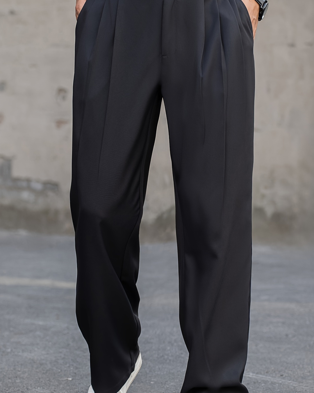 Men's Pleated Dress Trousers with High Waist and Straight Leg