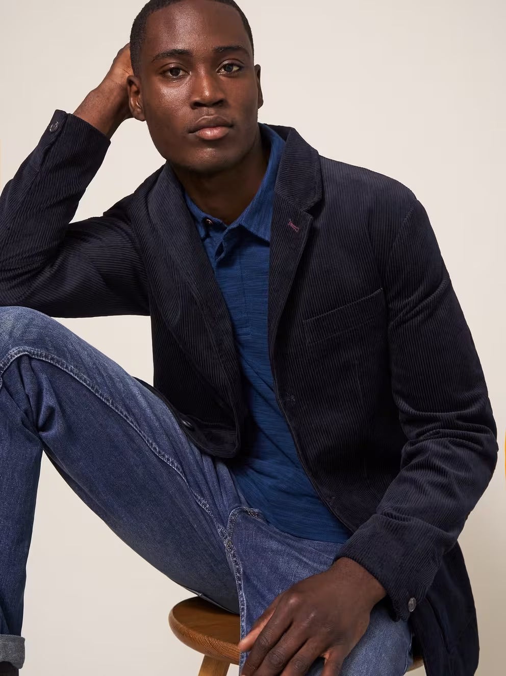 Men's Single Breasted Jacket with Notch Lapel and Patch Pockets