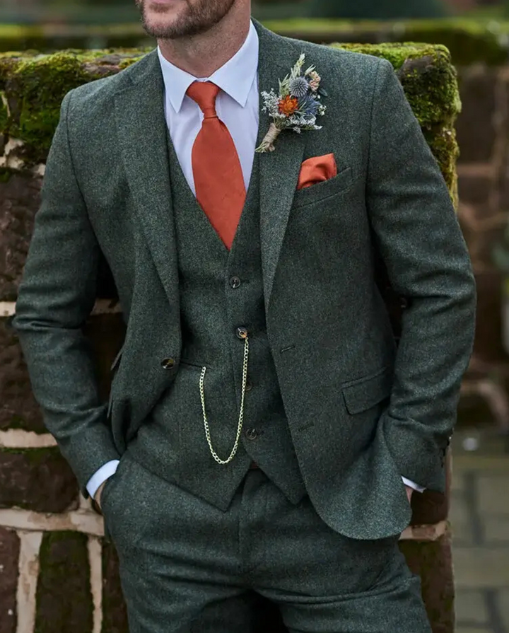 Men's Three Piece Suit Set with Notch Lapel Blazer and Vest