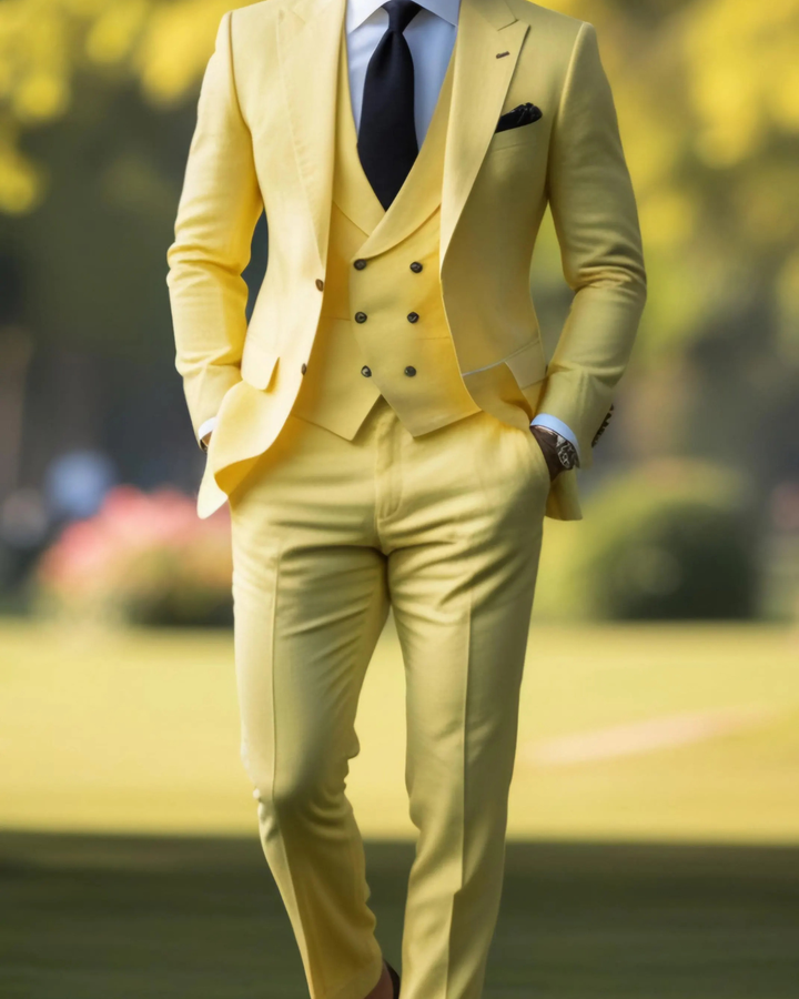 Men's Three Piece Suit Set with Notch Lapel Blazer and Vest