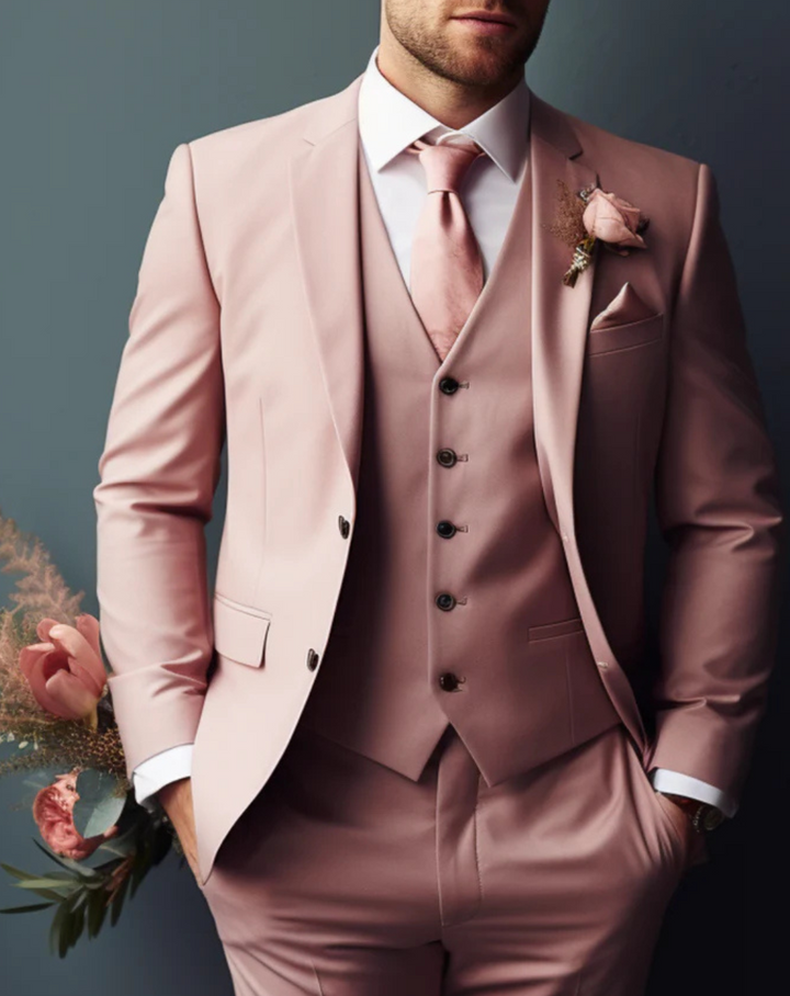 Men's Three Piece Suit Set with Notch Lapel Blazer and Vest