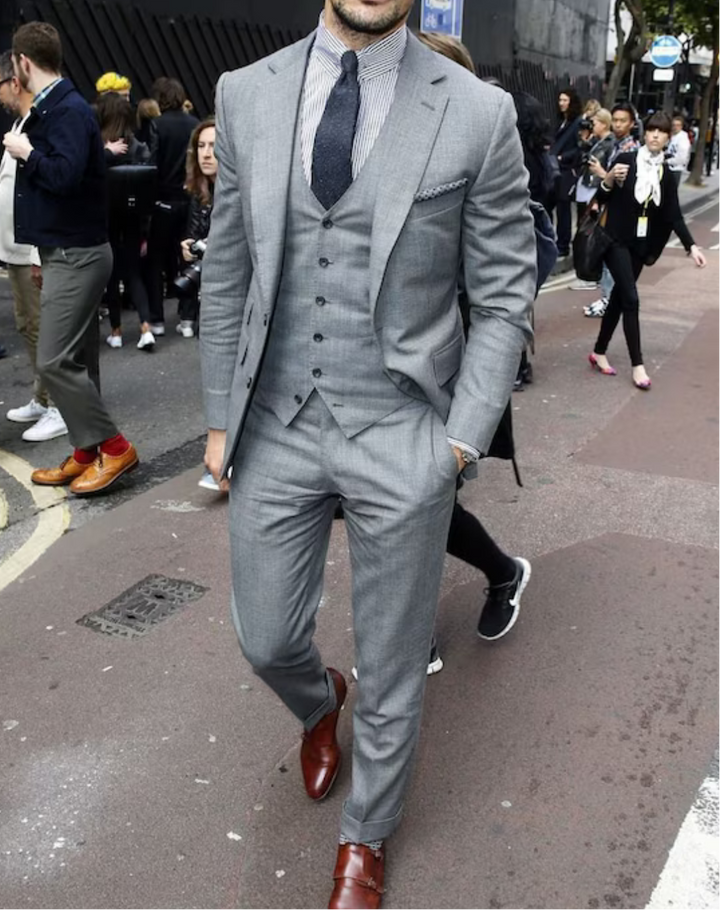 Men's Three Piece Suit Set with Notch Lapel Blazer and Vest